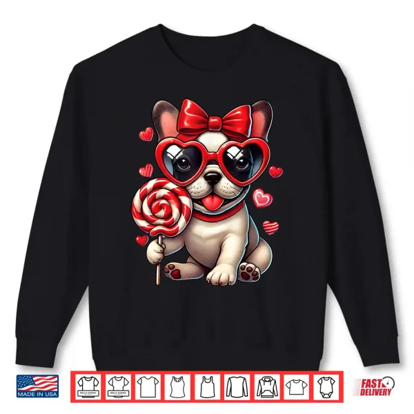 Sweatshirt Cute French Bulldog ValentineS Day Heart Bow Dog Lovers Shirt