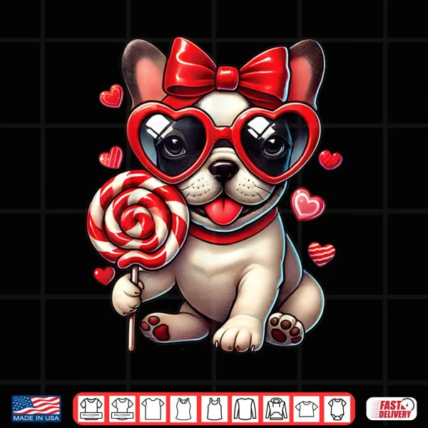 Design Cute French Bulldog ValentineS Day Heart Bow Dog Lovers Shirt