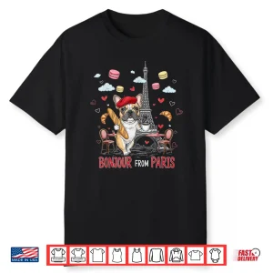 French Bulldog Paris Cafe Bonjour Travel Souvenir Shirt