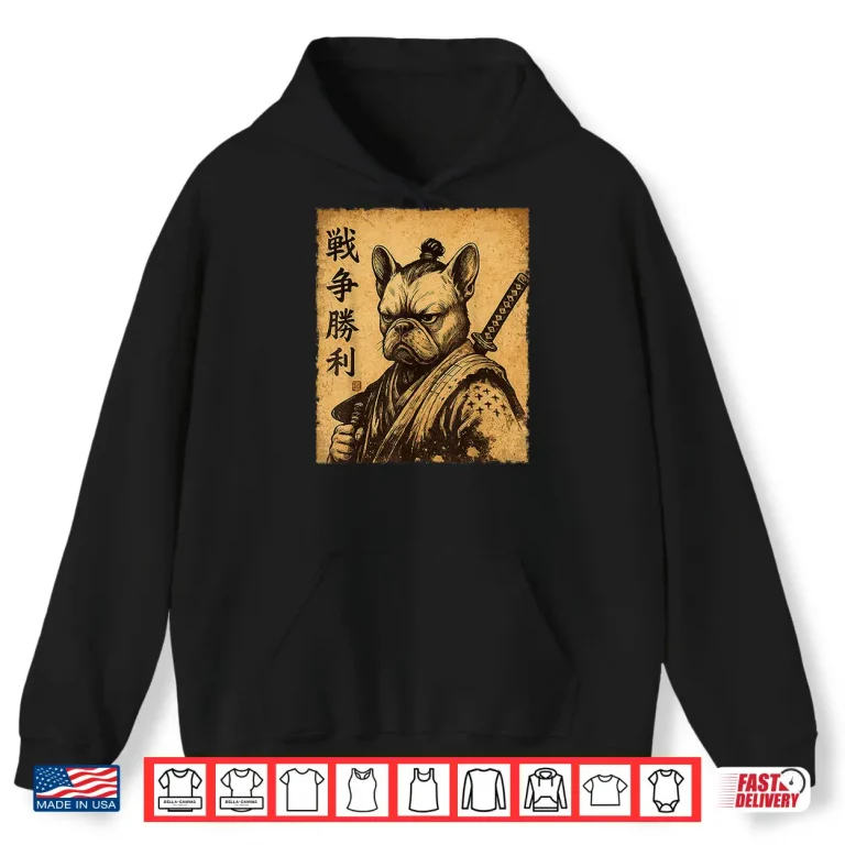 Hoodie Funny French Bulldog Samurai Dog Vintage Frenchie Shirt