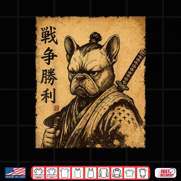 Design Funny French Bulldog Samurai Dog Vintage Frenchie Shirt