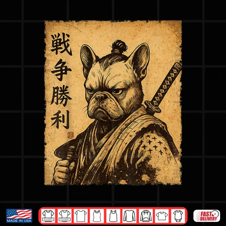 Design Funny French Bulldog Samurai Dog Vintage Frenchie Shirt