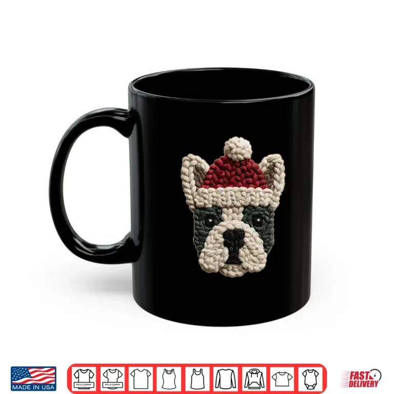 Mug Christmas French Bulldog Dog With Santa Hat Winter Aesthetic Shirt