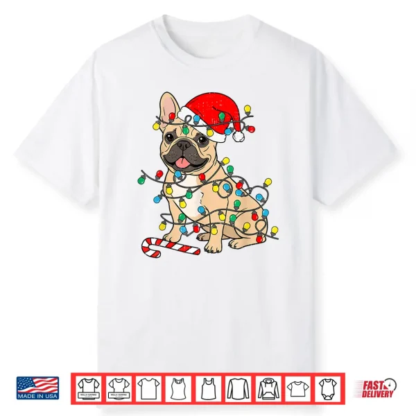 French Bulldog Dog Christmas Lights Santa Xmas Pet Dog Lover Shirt
