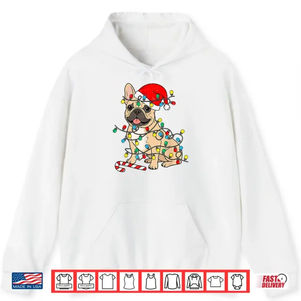 Hoodie French Bulldog Dog Christmas Lights Santa Xmas Pet Dog Lover Shirt