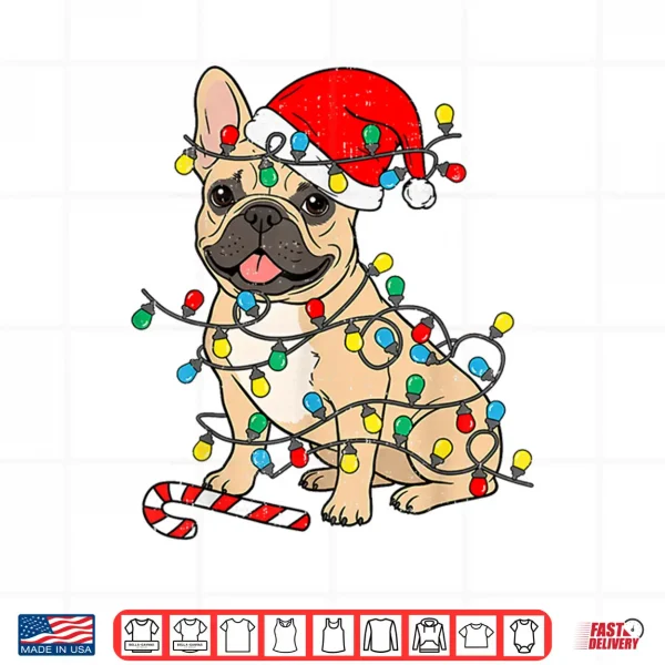 Design French Bulldog Dog Christmas Lights Santa Xmas Pet Dog Lover Shirt
