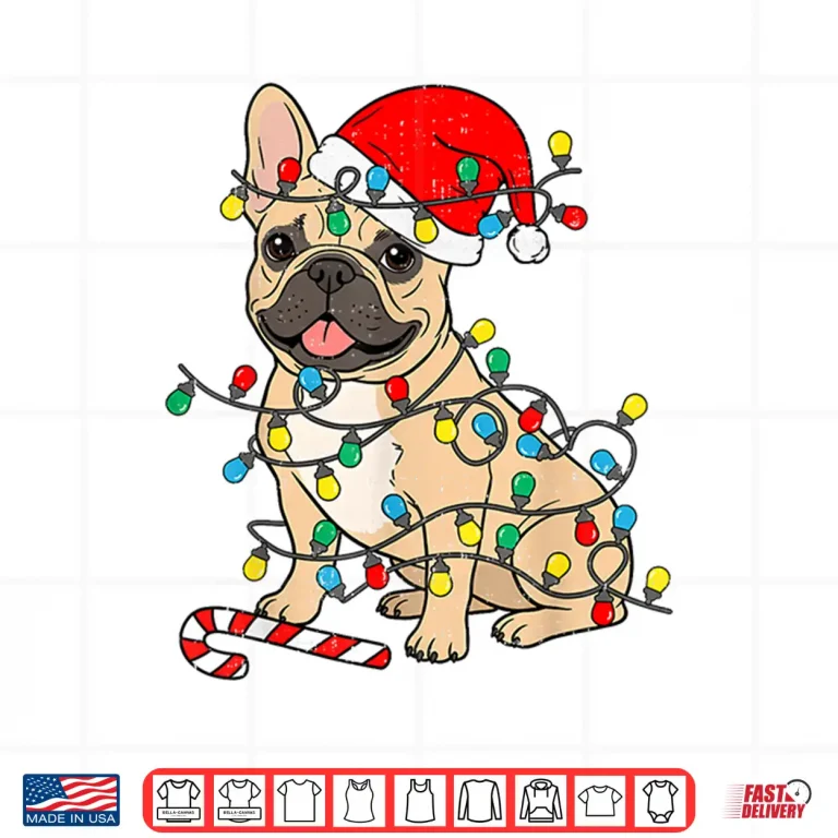 Design French Bulldog Dog Christmas Lights Santa Xmas Pet Dog Lover Shirt