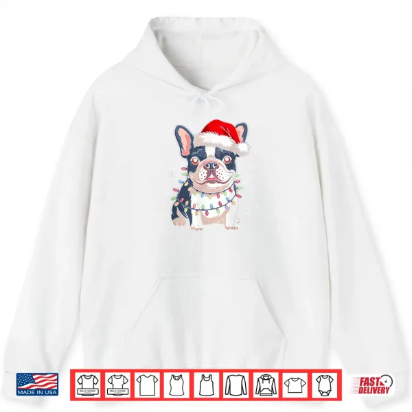Hoodie French Bulldog Dog Tree Christmas Lights Funny Xmas Pajamas Shirt