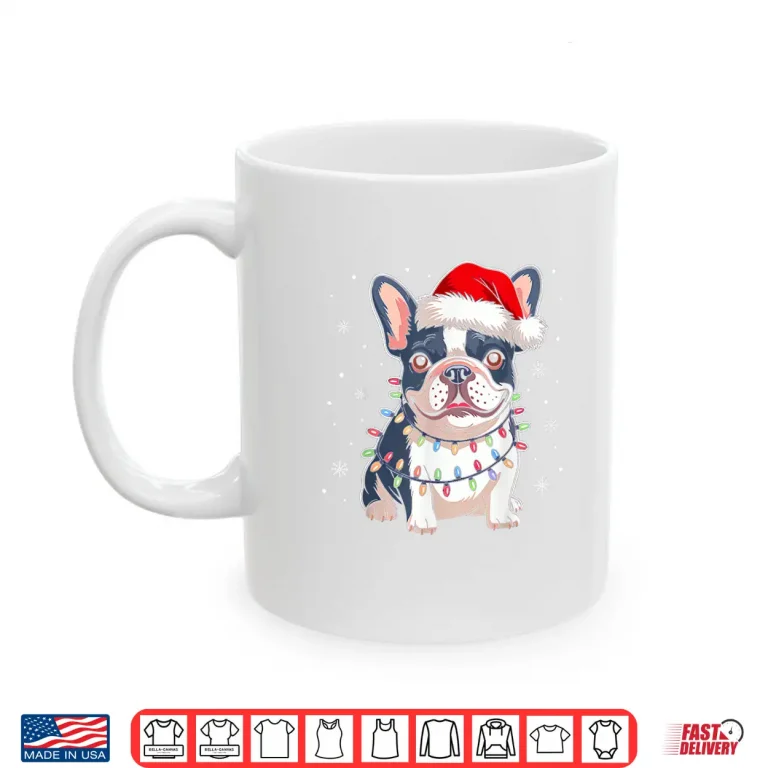 Mug French Bulldog Dog Tree Christmas Lights Funny Xmas Pajamas Shirt