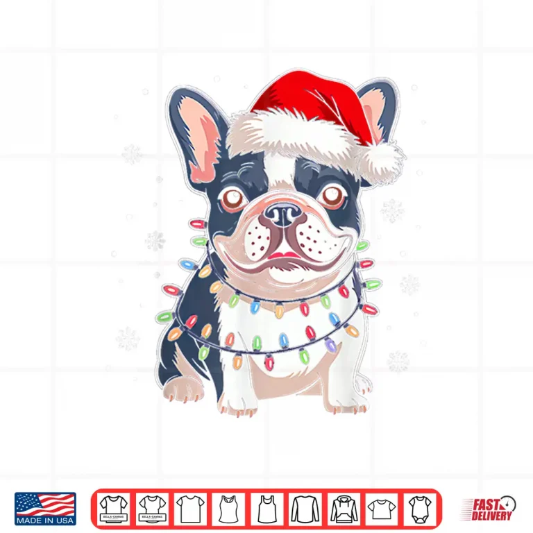 Design French Bulldog Dog Tree Christmas Lights Funny Xmas Pajamas Shirt