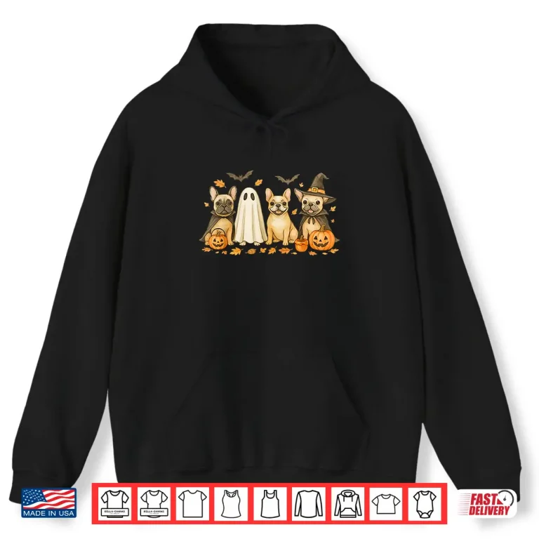 Hoodie French Bulldog Ghost Witch Pumpkins Halloween Dog Costume Shirt