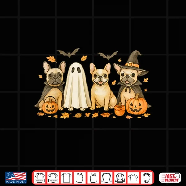 Design French Bulldog Ghost Witch Pumpkins Halloween Dog Costume Shirt