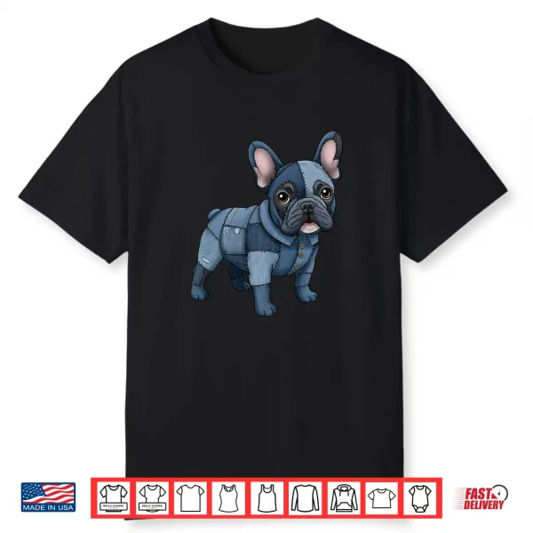 French Bulldog Pattern Patchwork Art Denim Frenchie Dog Shirt