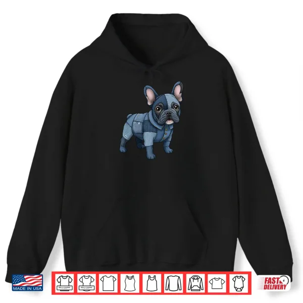 Hoodie French Bulldog Pattern Patchwork Art Denim Frenchie Dog Shirt