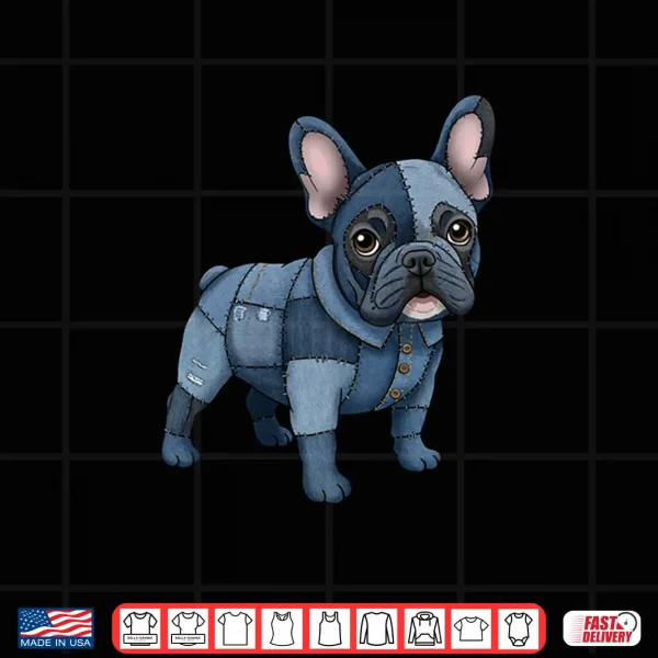 Design French Bulldog Pattern Patchwork Art Denim Frenchie Dog Shirt