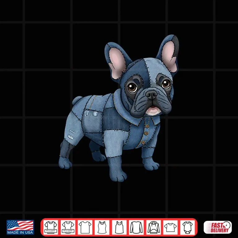 Design French Bulldog Pattern Patchwork Art Denim Frenchie Dog Shirt