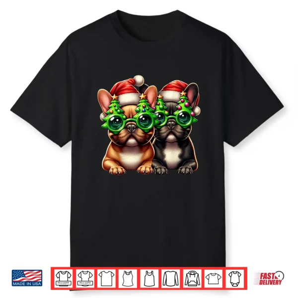French Bulldog Wearing Christmas Tree Glasses Men Women Kids Shirt