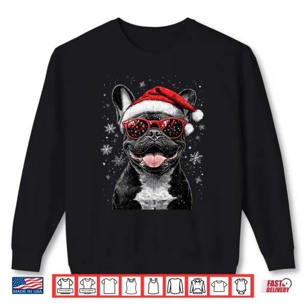 Sweatshirt Funny French Bulldog Christmas Dog Santa Hat Shirt