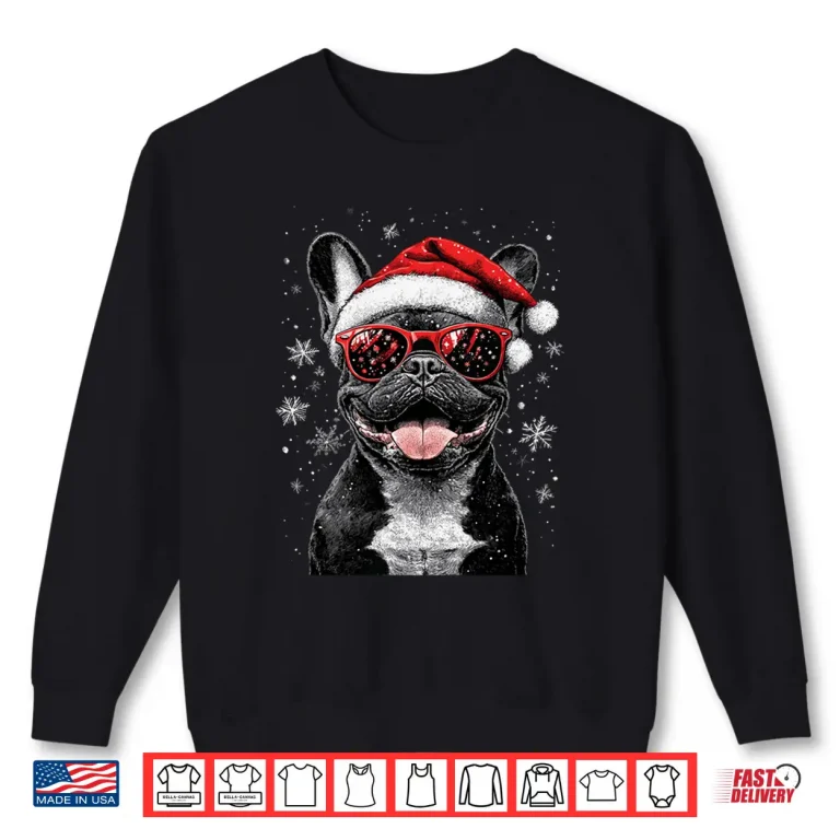 Sweatshirt Funny French Bulldog Christmas Dog Santa Hat Shirt