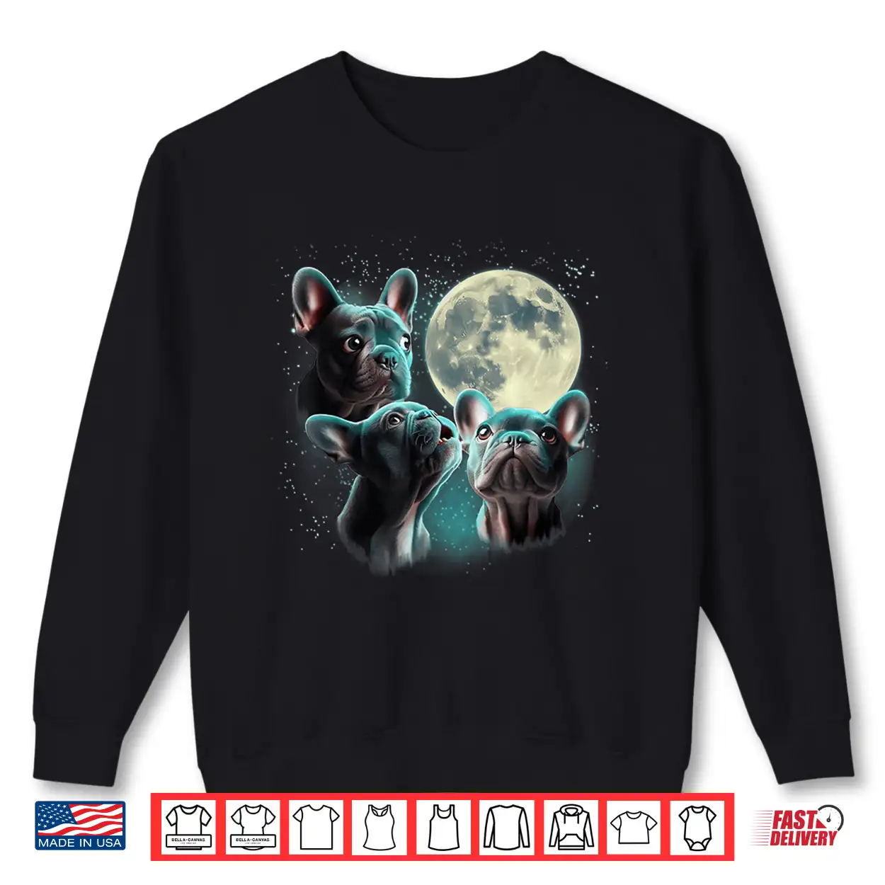 Funny Three French Bulldog Moon 3 Frenchie Blue Weird Cute Shirt Funny Three French Bulldog Moon 3 Frenchie Blue Weird Cute Shirt