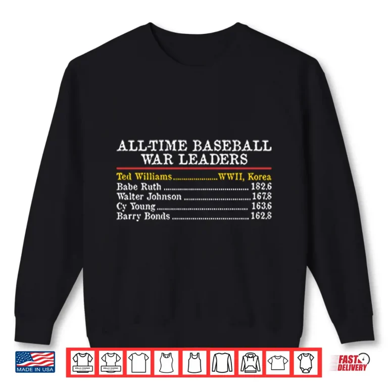 All Time Baseball War Leaders Ted Williams Shirt 2 Sweatshirt All Time Baseball War Leaders Ted Williams Shirt