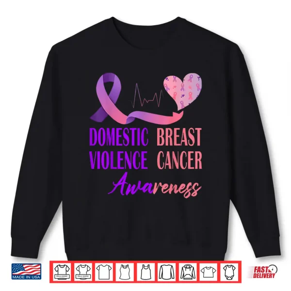 Sweatshirt Domestic Violence Breast Cancer Awareness Heartbeat Ribbon Shirt