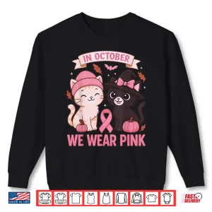 Sweatshirt In October We Wear Pink Cute Cat Breast Cancer Awareness Shirt