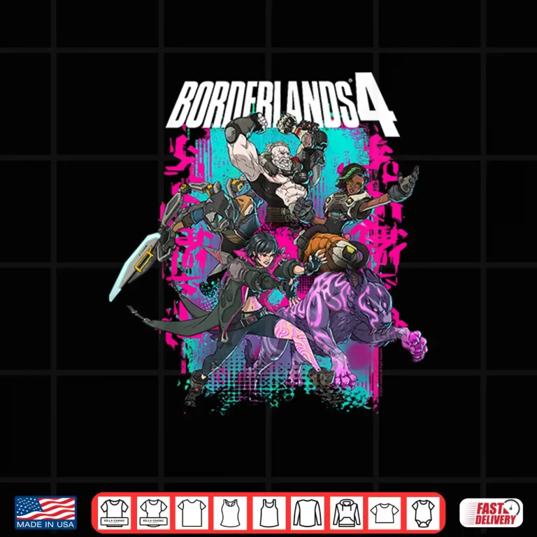 Design Borderlands 4 Colorful Heroes Collage Graffiti Video Game Shirt