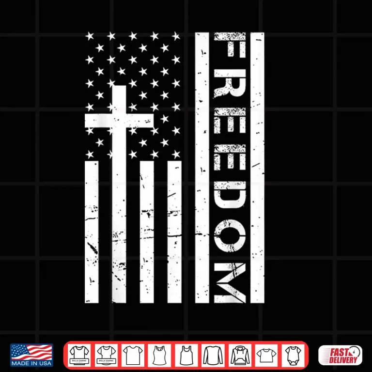 Design Red Freedom American Flag and Cross Faith Family Freedom Shirt