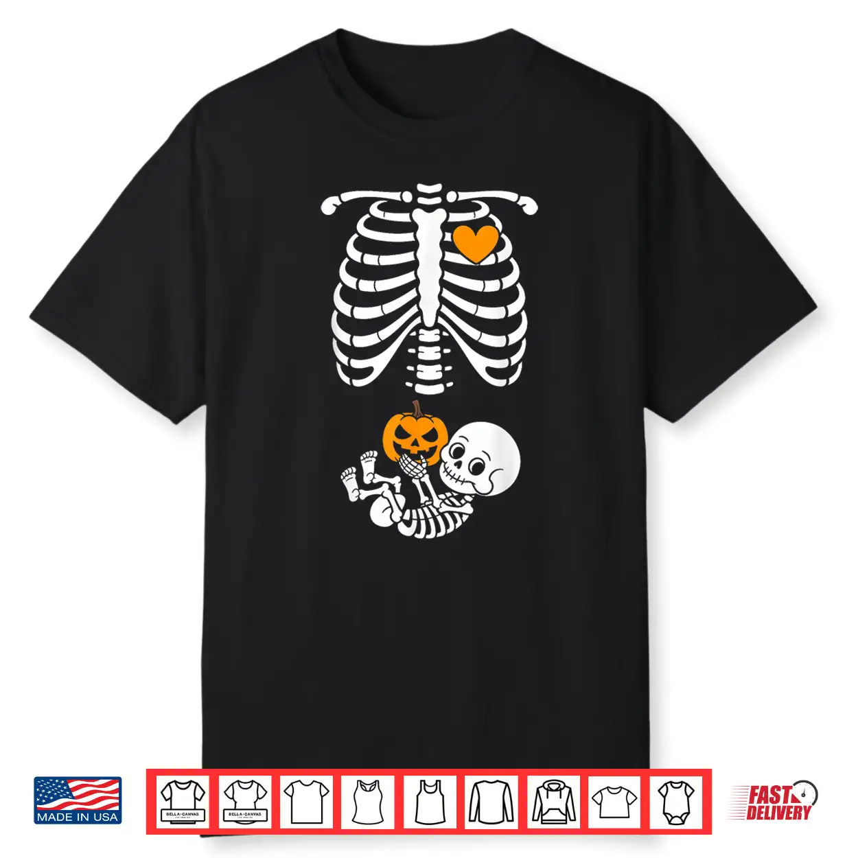 Halloween Skeleton Baby Rib Cage Maternity Pregnant Pumpkin Shirt Halloween Skeleton Baby Rib Cage Maternity Pregnant Pumpkin Shirt