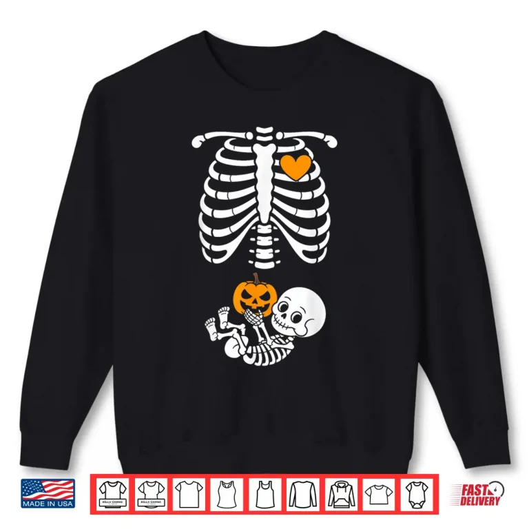 Halloween Skeleton Baby Rib Cage Maternity Pregnant Pumpkin Shirt 2 Sweatshirt Halloween Skeleton Baby Rib Cage Maternity Pregnant Pumpkin Shirt