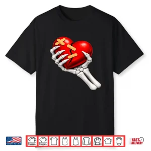Skeleton & Heart Broken Anti Valentine Single Awareness Day Shirt