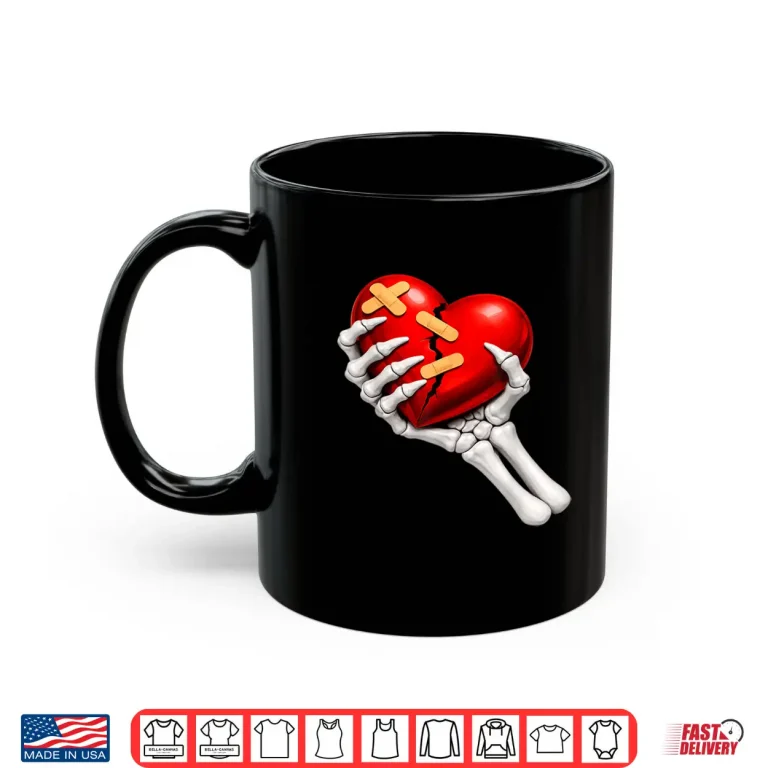 Mug Skeleton Heart Broken Anti Valentine Single Awareness Day Shirt