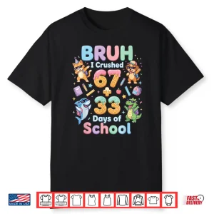I Crushed 67+33 Days Of School Dabbing Cat Dog Dino Shark Shirt
