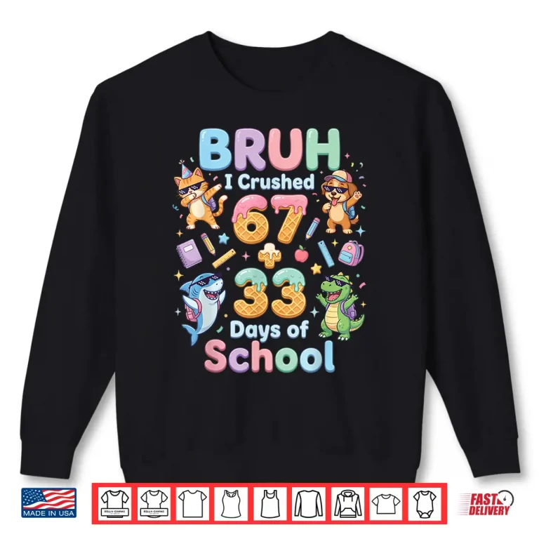 Sweatshirt I Crushed 6733 Days Of School Dabbing Cat Dog Dino Shark Shirt