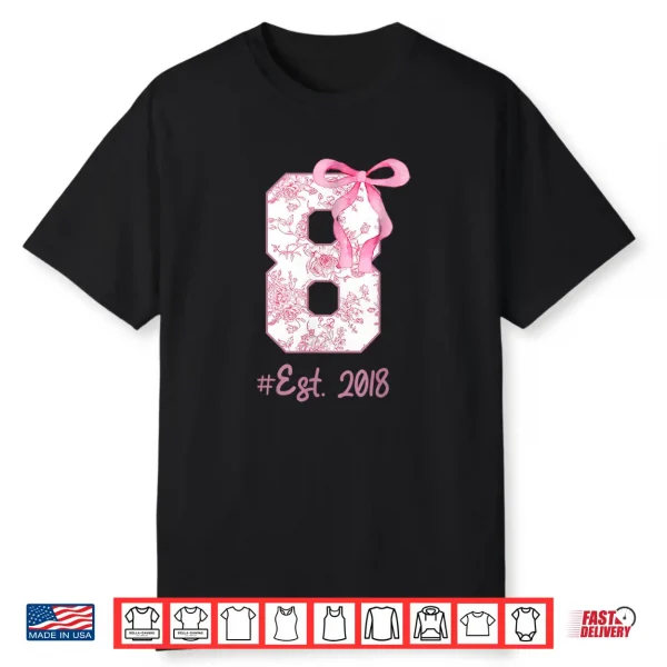 Kids 8Th Birthday Girl Coquette Bow Theme 8 Year Old Girls Shirt