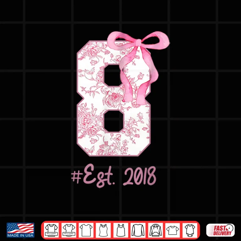 Design Kids 8Th Birthday Girl Coquette Bow Theme 8 Year Old Girls Shirt