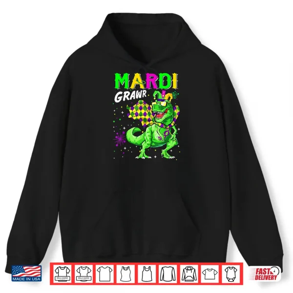 Hoodie Mardi Grawr T Rex Dino Toddler Kids Mardi Gras Boys Gift Shirt