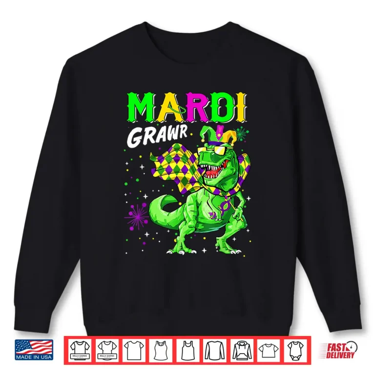 Sweatshirt Mardi Grawr T Rex Dino Toddler Kids Mardi Gras Boys Gift Shirt