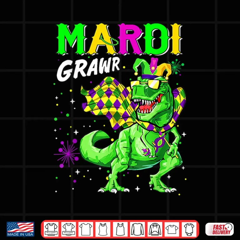 Design Mardi Grawr T Rex Dino Toddler Kids Mardi Gras Boys Gift Shirt