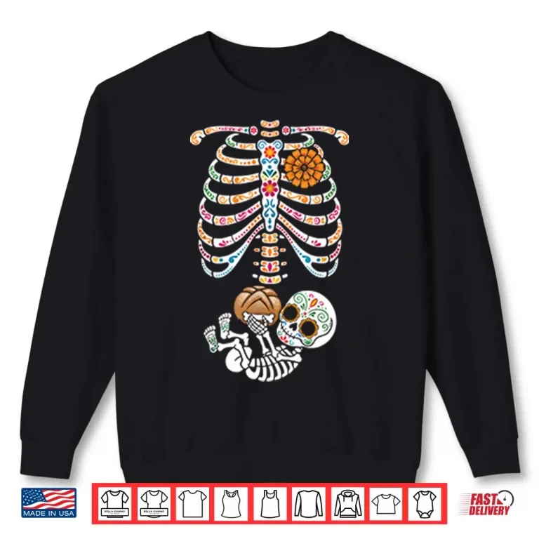 Sweatshirt Pregnancy Skeleton Dia De Los Muertos Belly Bump Shirt