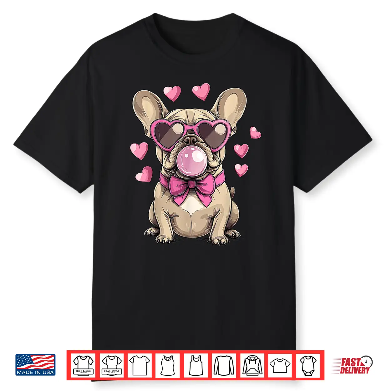 French Bulldog Blowing Bubble Heart Glasses Valentine Day Shirt French Bulldog Blowing Bubble Heart Glasses Valentine Day Shirt