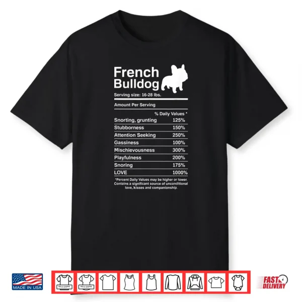 French Bulldog Facts Nutrition Funny Frenchie Lover Gift Shirt
