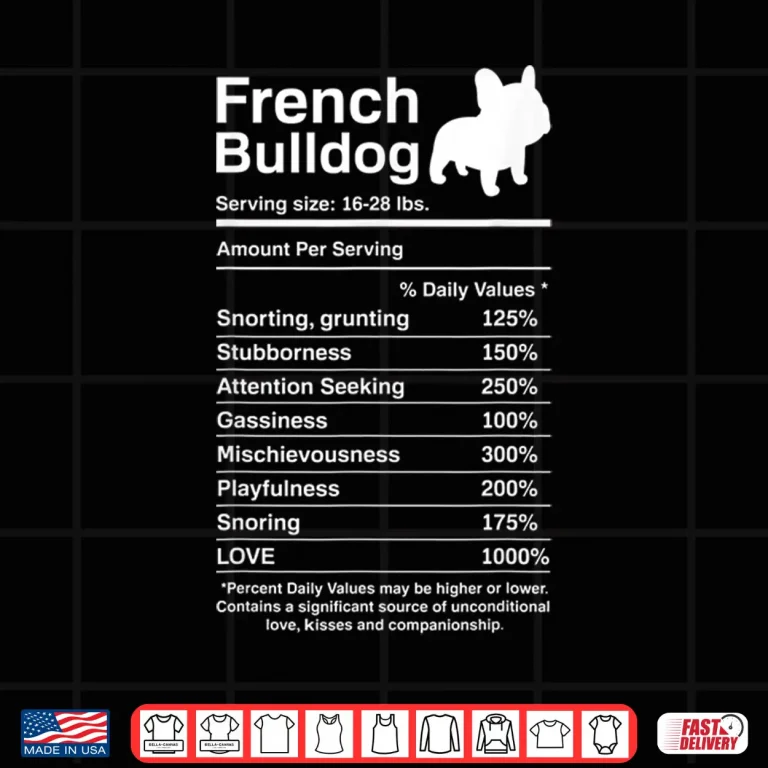 Design French Bulldog Facts Nutrition Funny Frenchie Lover Gift Shirt