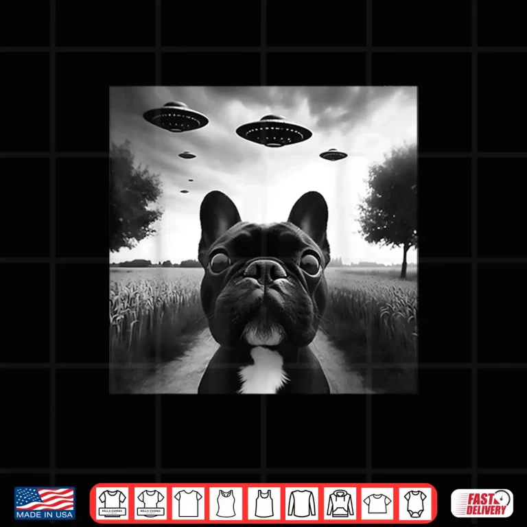 Design French Bulldog Funny Graphic Selfie With Ufos Weird Aliens Shirt