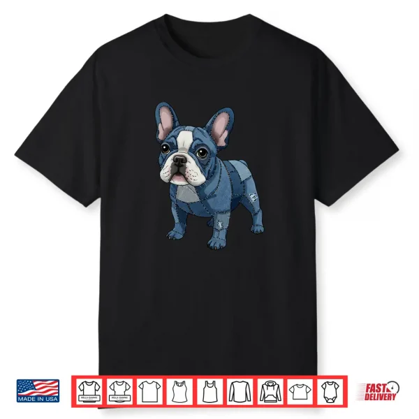 French Bulldog Pattern Patchwork Art Denim Frenchie Lover Shirt