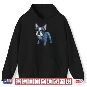 Hoodie French Bulldog Pattern Patchwork Art Denim Frenchie Lover Shirt