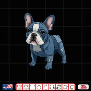 Design French Bulldog Pattern Patchwork Art Denim Frenchie Lover Shirt