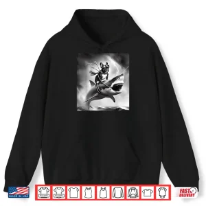 Hoodie Funny Dog French Bulldog Riding A Shark In Tornado Meme Shirt