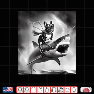 Design Funny Dog French Bulldog Riding A Shark In Tornado Meme Shirt